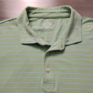 Peter Millar Seaside Wash Golf Polo Shirt Men's XL Green Blue Striped Stretch